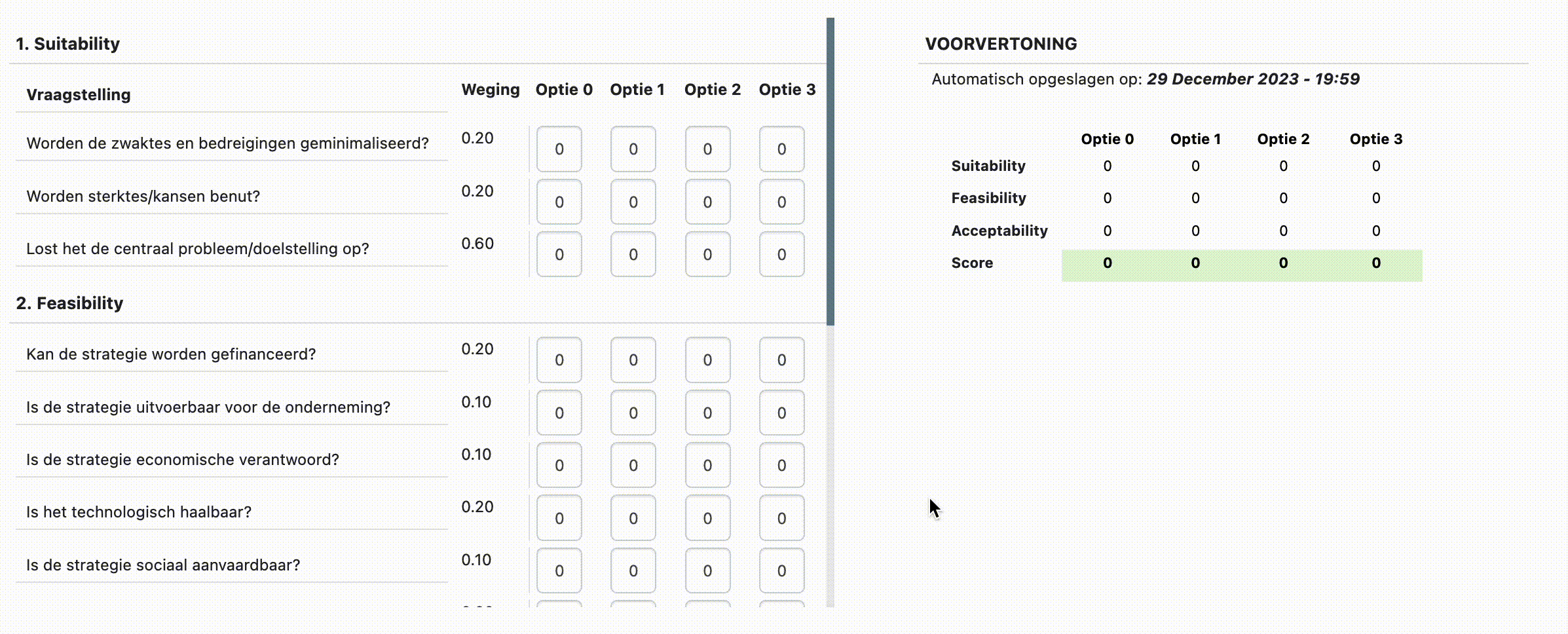 Online SFA model maken